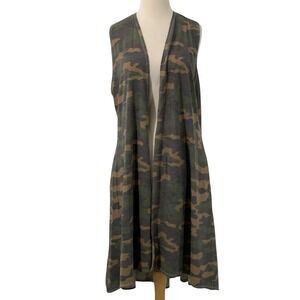 Lucky & Blessed Sleeveless Open Front Cardigan/Duster Camo Soft Lightweight Sz M